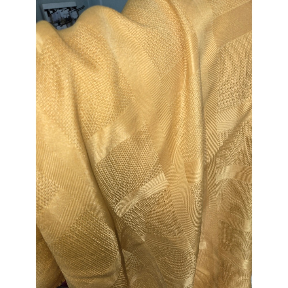 Golden Yellow Round Jacquard Tablecloth 69 Inch Geometric Woven Damask Linens